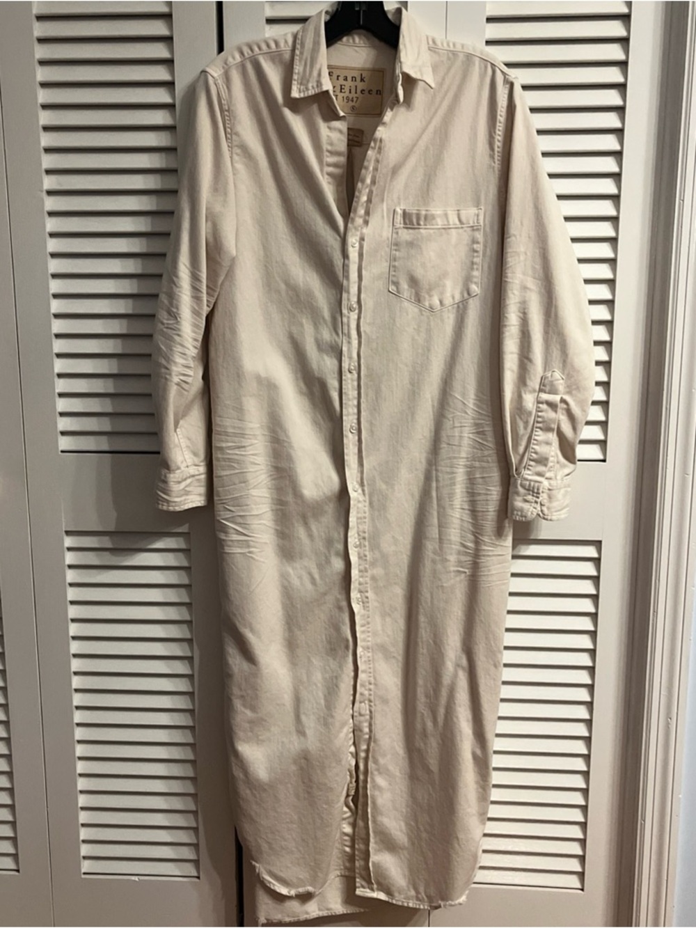 Frank & Eileen Rory Shirt Dress beige cotton button-down full length. Size small